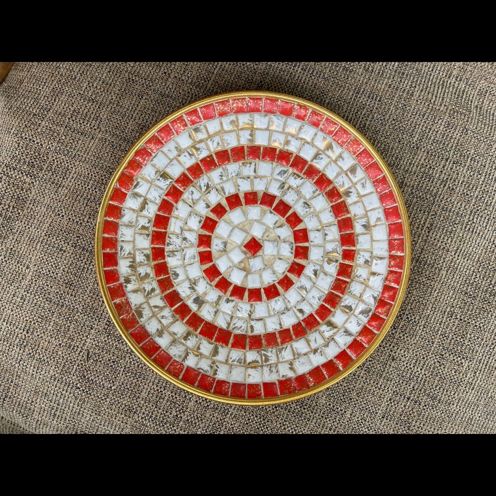 Two vintage gold glass ceramic tile plates